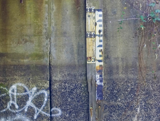 James River and Kanawha Canal gauge at Park Hydro, Cherry Street, showing water line at 83 feet elevation