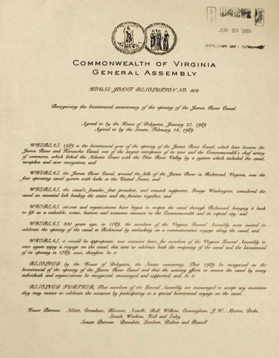 General Assembly recognition of canal
