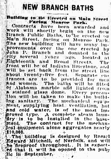 New Branch Baths, Richmond Times Dispatch, May 15, 1912. copy