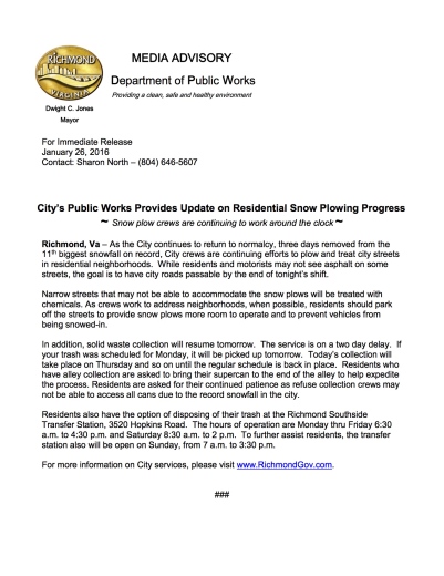 Media Advisory - City's Public Works Provides Update on Residential Snow Plowing Progress